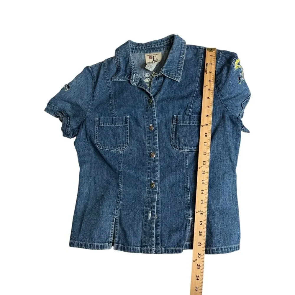 Vintage Ease Sport‎ Embroidered Floral Paisley Cutout Denim Shirt Womens 10